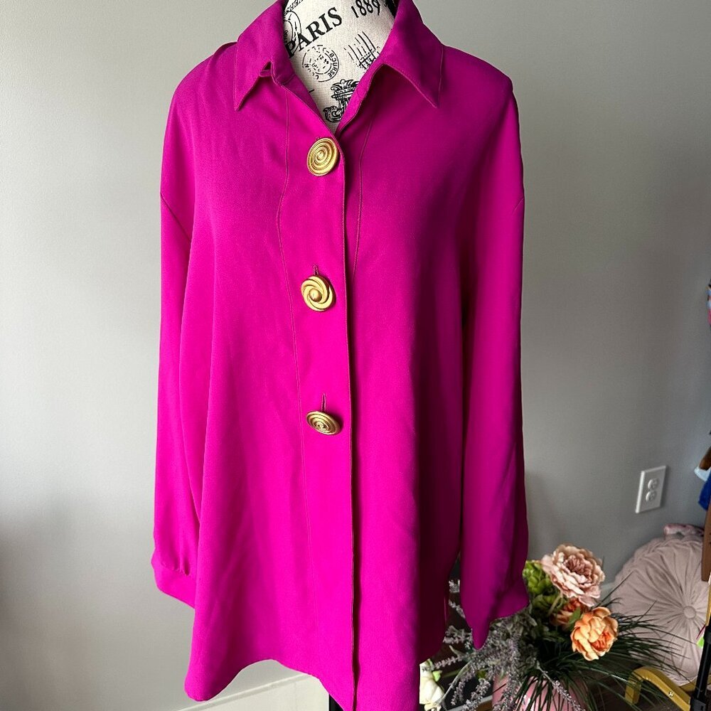 Vintage The Villager Hot Pink Blazer Jacket with Gold Swirl Buttons, Size L